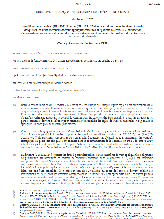 2025 – Directive EU « Stop the Clock » repoussant la CSRD et la CS3D ...